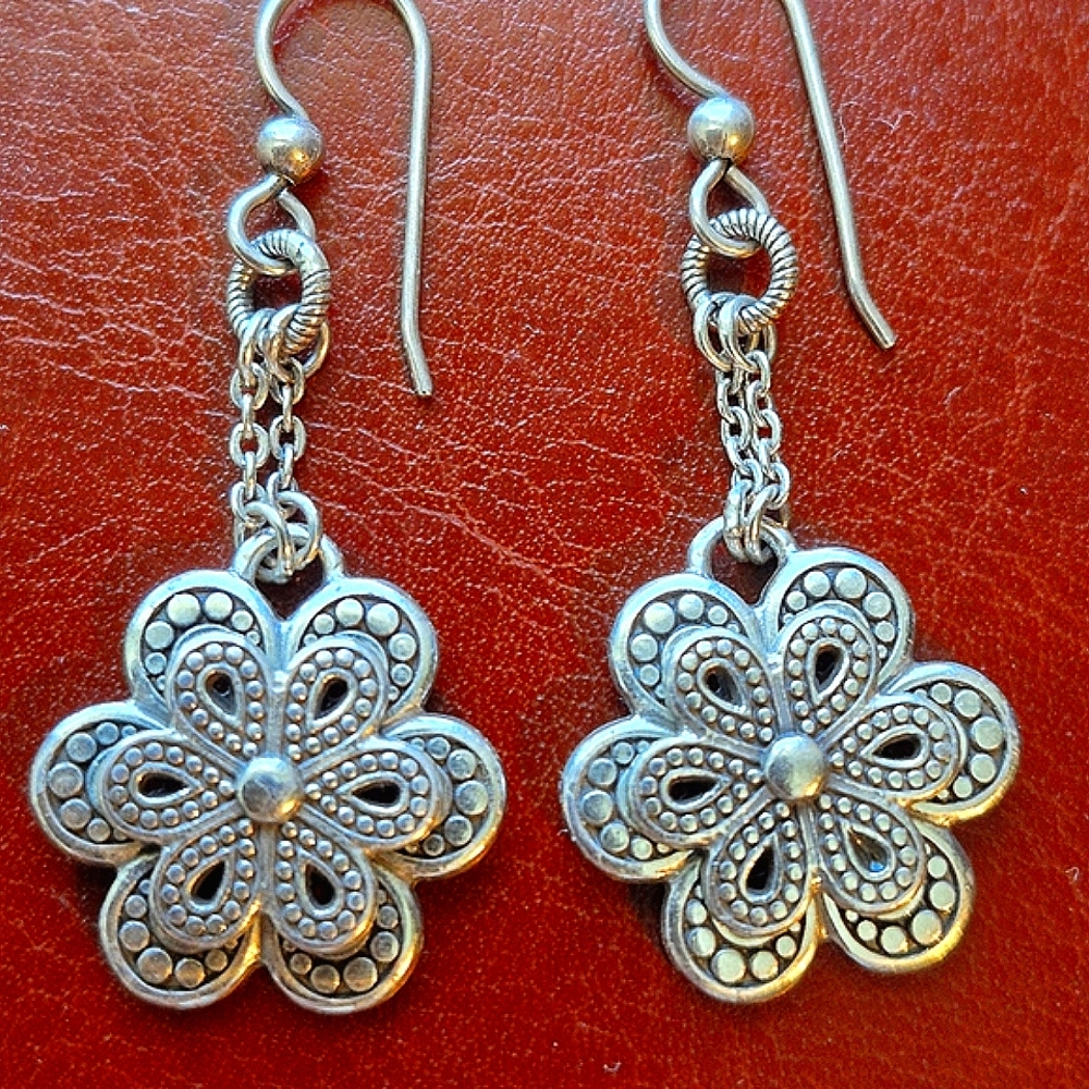 Brighton Vintage Silver 3D Floral Drop Earrings
